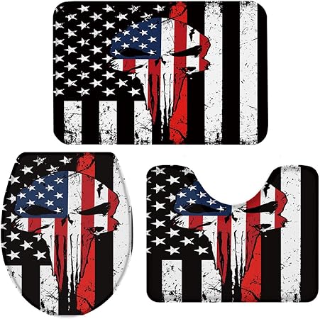 3 Teiliges Badteppich Und Vorleger Set Dunn Schwarz Weiss Linie Anti Rutsch Badezimmer Fussmatte Laufer Teppiche U Form Wc Fussmatte Wc Sitz Bezug Amerika Flagge Punisher Skull Vliesstoff Flag 016ohy5508 Grosse S Amazon De Garten