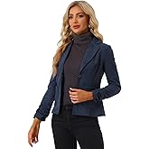 Allegra K Women's Faux Suede Blazer Lapel Collar Ruched Sleeve One Button Work Office Jacket Blazers