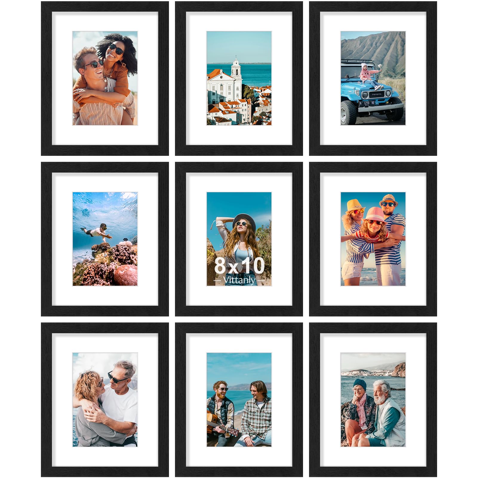 Vittanly 8x10 Picture Frames Set of 9, Shatter