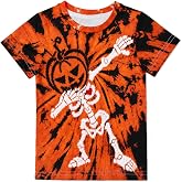 Joctoh Boys Halloween Tie Dye Shirts Pumpkin Tees Ghost Boo Tops for Kids | 4-14 Years, 3D Graphic T-Shirt, Skeleton Candy Tee, Spooky Boo Print, Short Sleeve, Trick or Treat, Halloween Party Clothes