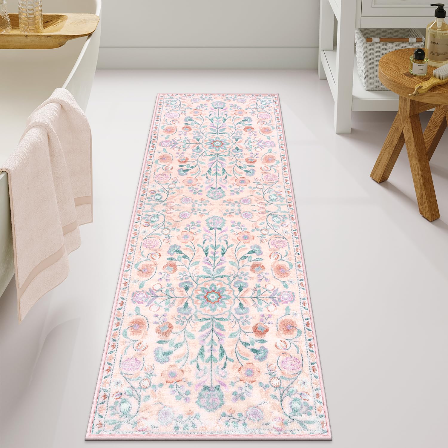 Uphome Long Bathroom Rug Pink Boho Bathroom Rugs Vintage Soft Luxury ...