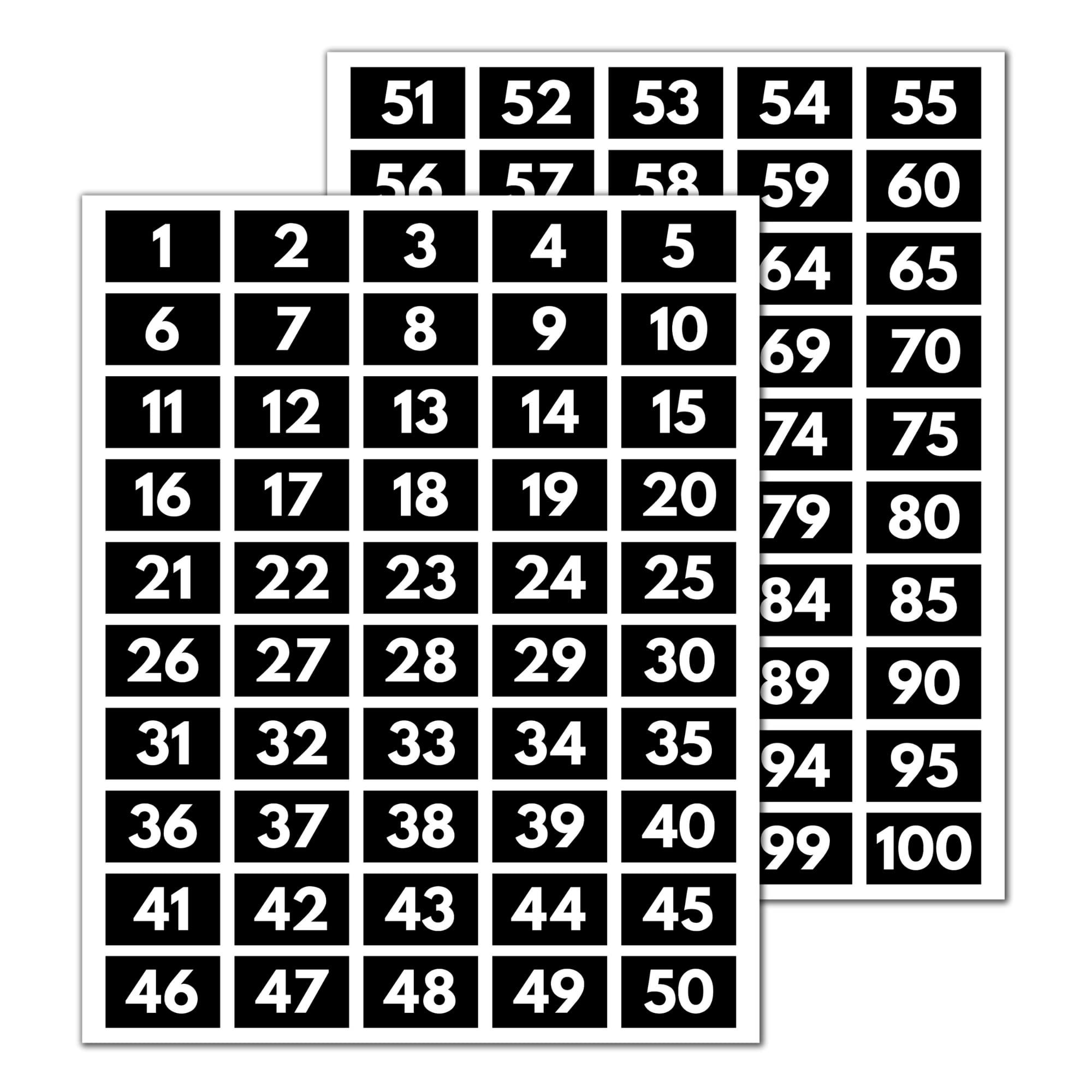 5 Sets - Number Stickers 1-100, Waterproof Vinyl - White Numbers, 40 x 25 mm — image 1
