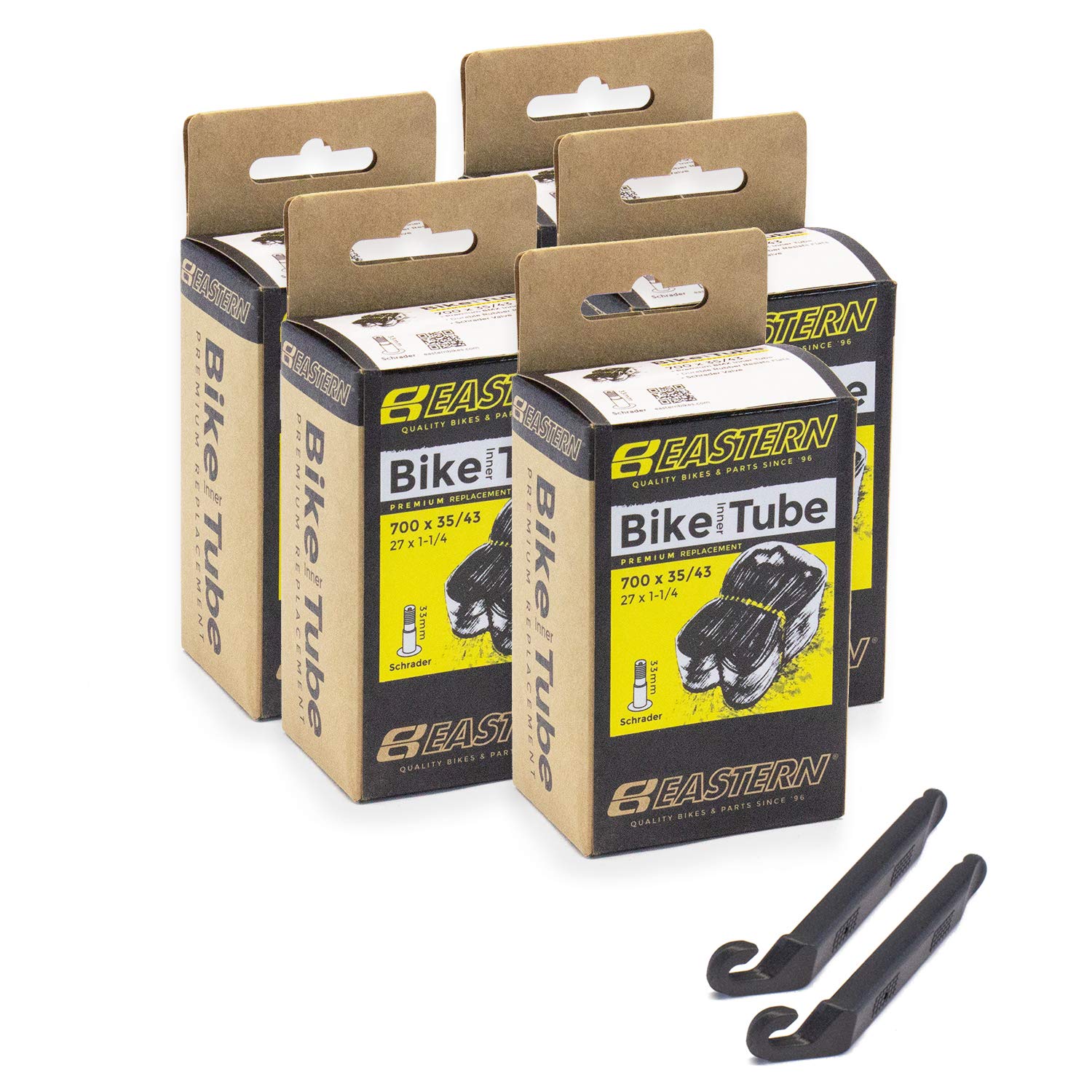 Eastern Bikes 700c x35/43 Premium Inner Tube Replacement Kit, Schrader Valve (5 Pack)