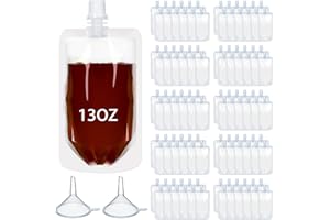 Meanplan 100 Pcs Plastic Pouches Bulk Reusable Squeeze Pouches Clear Juice Drink Bags Leak Proof with Funnel for Adults Travel Beverage Women Men(13 oz,Straight Mouth)