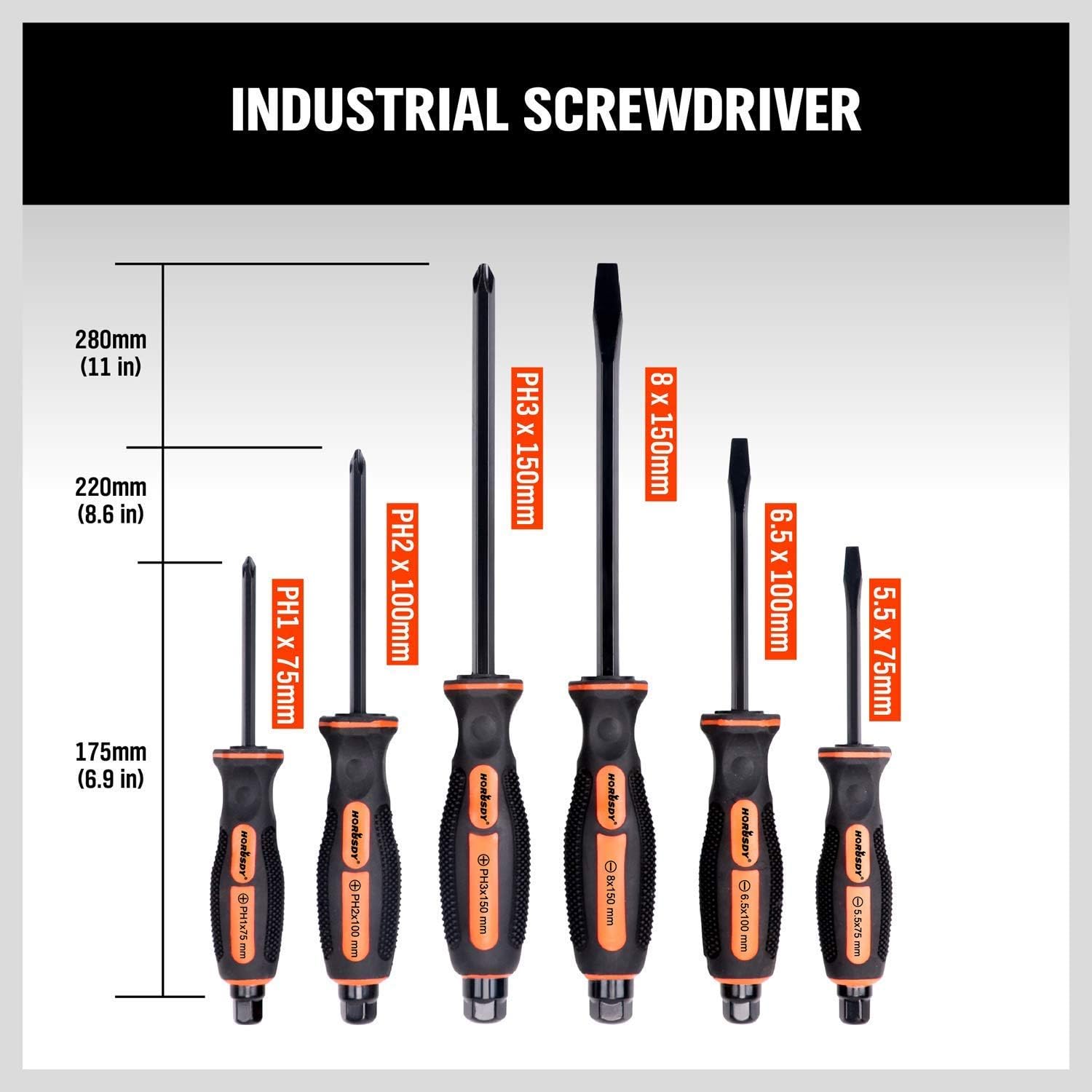 HORUSDY 6-Pieces Magnetic Screwdriver Set, 3 Phillips and 3 Flat Head Tips Screwdriver for Fastening, Chiselling and Loosening Seized Screws (New Screwdriver Set): Home Improvement