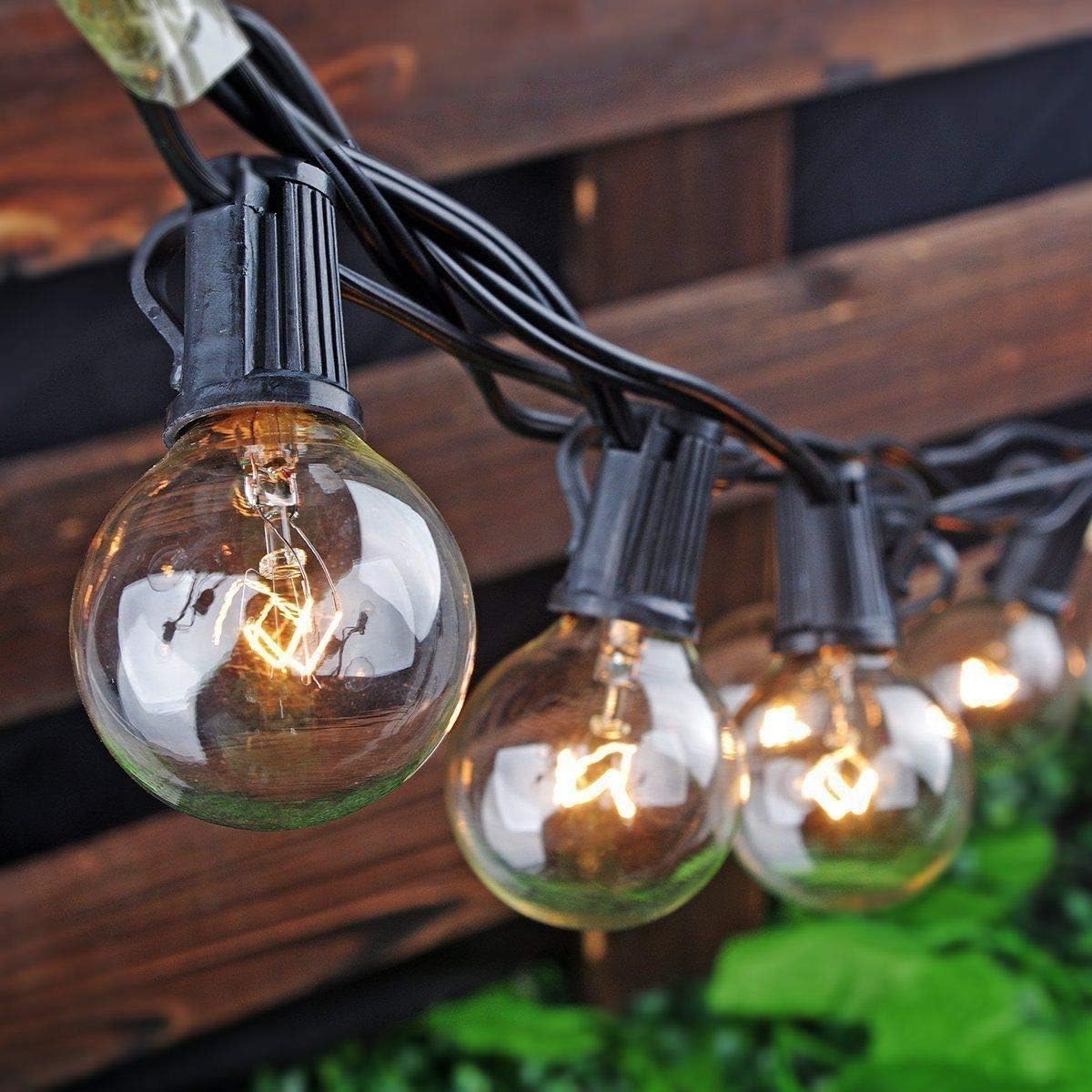 Outdoor String Lights, Yuusei 100Ft G40 Patio Lights with 55 5W Clear Globe Bulbs (5 Spare), IP44 Waterproof Backyard String Light with E12 Socket Base, for Balcony Porch Deck, UL Listed - - 
