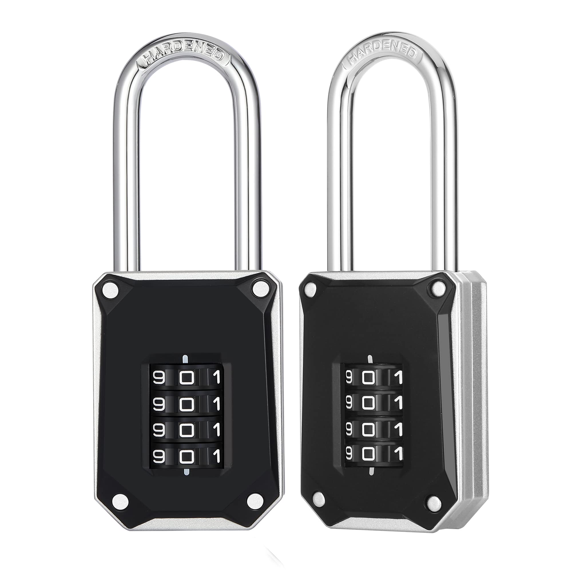 ZHEGE Combination Padlock for Locker, 57mm Long Shackle Padlocks for Gym Locker, School Lockers, Large Heavy Duty Padlocks with Code with Big White Numbers, Easy to Read, 4 Digit Locks (Long, 2 Pack)