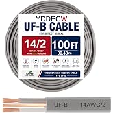 YDDECW 14/2 UF-B Wire - 100FT 100% Pure Copper 14AWG 2 Connector Direct Burial Electrical Cable 14 Gauge for Underground Feeder Wet or Corrosive Locations Indoor &amp; Outdoor etc