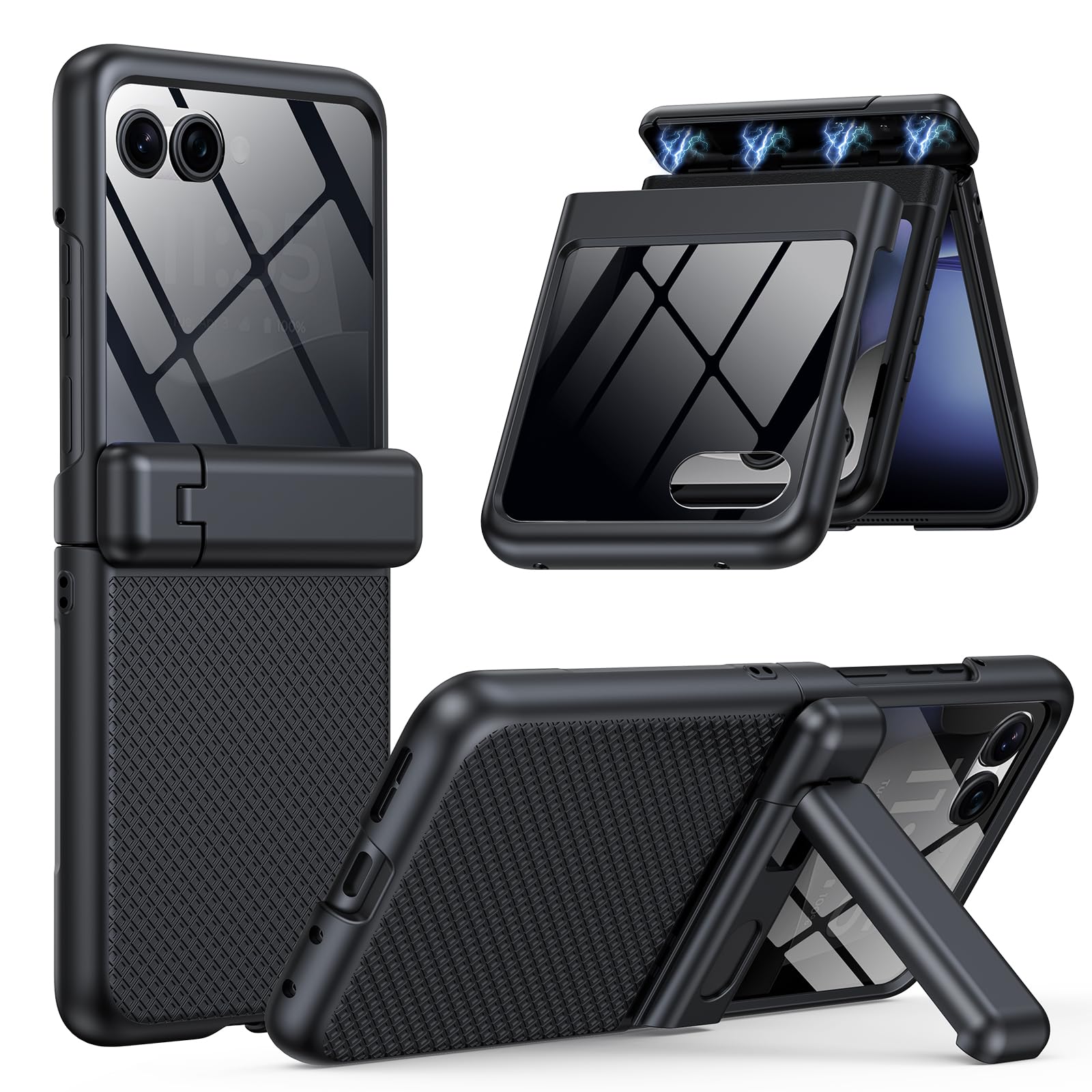 HIERYQHE for Motorola Razr 2025 Case [Built-in Privacy Screen Protector] [Hinge Protection & Kickstand] Ultra Thin Shockproof Full Body Protective Phone Cover Case for Moto Razr 5G 2025,Black