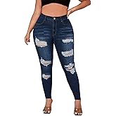 Jack David Womens Plus Size Denim Skinny Jeans Destroy Stretch Ripped Distressed Pants