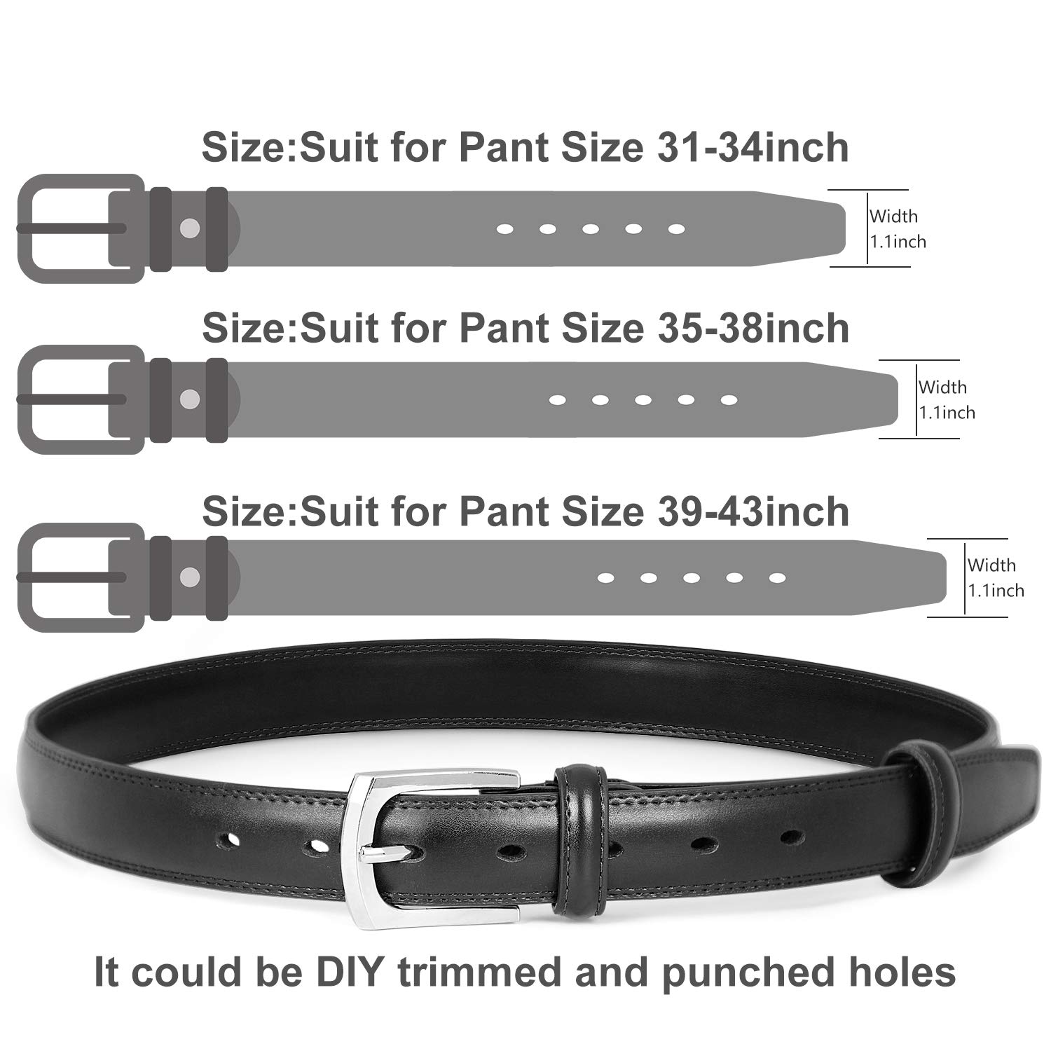 JASGOOD Men\'s Belt, Genuine Leather Dress Belt with Prong Buckle Classic Casual Belt (1-Black, Suit for Waist Size 39-43 Inches)