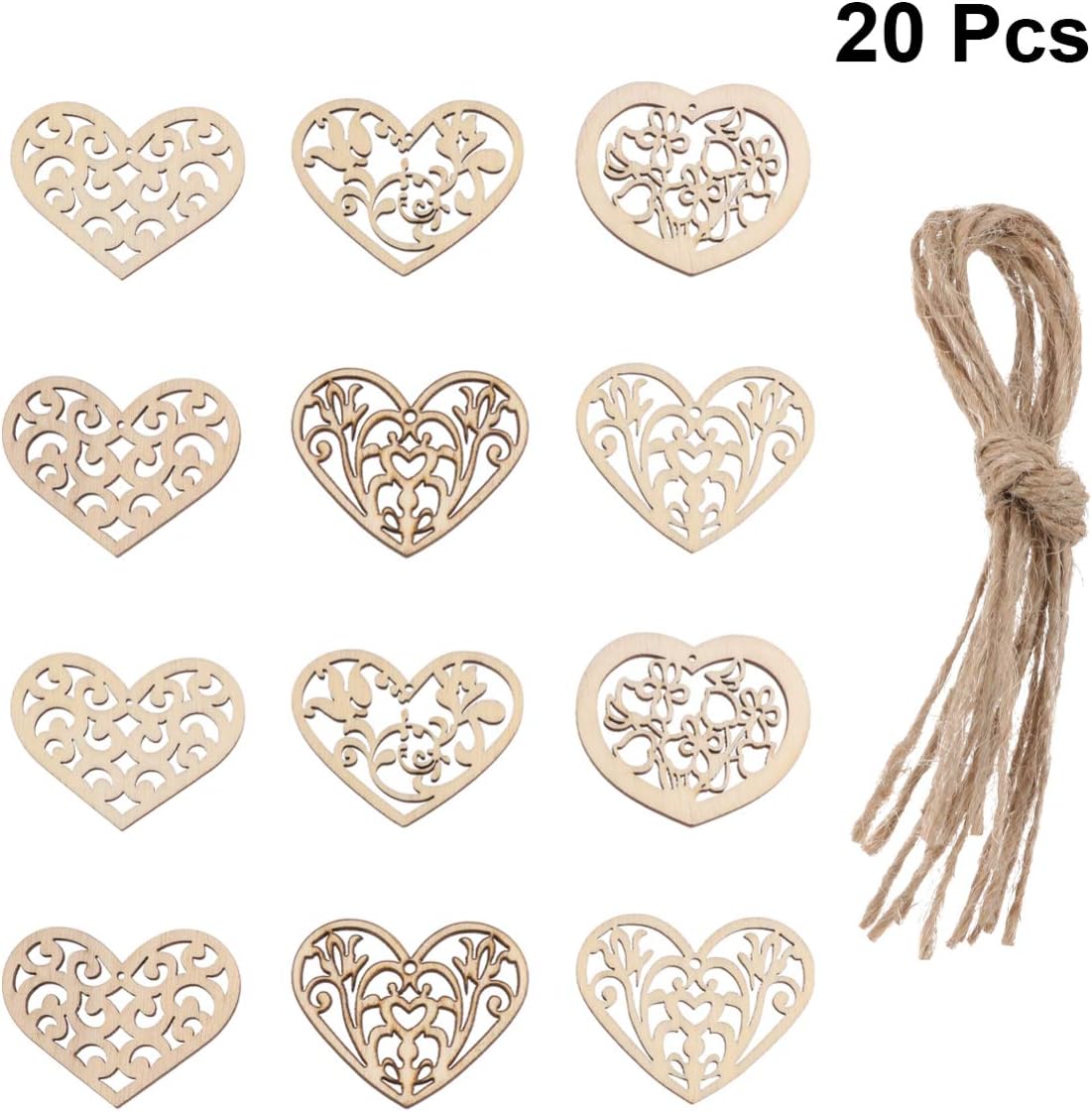 Madera sin acabado IMIKEYA 20 Piezas Discos de Rodajas de Corazón de
