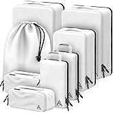 Well Traveled 8 pcs Compression Packing Bags Cubes Set with HybridMax Double-Capacity Design - Packing Cubes for Travel Compression to Maximize Limited Luggage Space, White