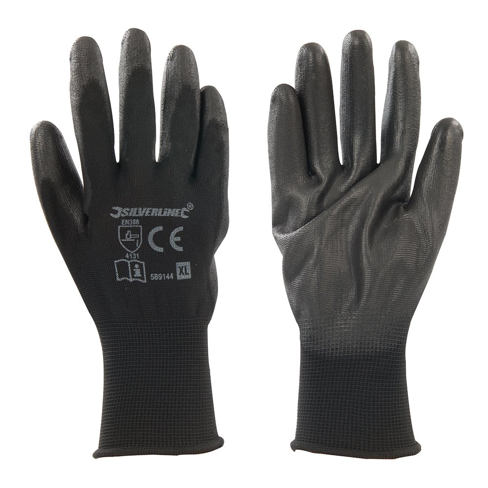 Silverline 589144 Black PU Palm Gloves XL 10
