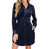 R.Vivimos Women's Shirt Dress Fall Velvet Button Down Long Sleeve Casual Mini Dress with Belt