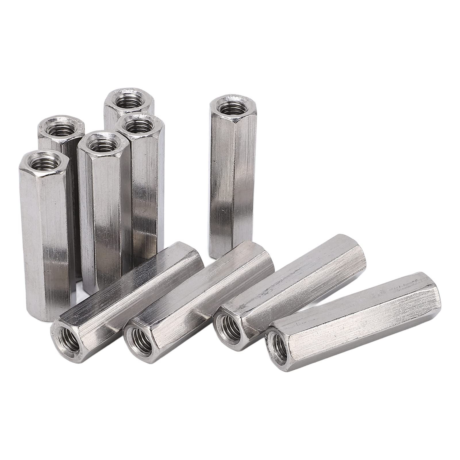 Pack Of 10 M8 X 1.25-Pitch 50mm Length Metric Hex Coupling Nut 304 Stainless Steel Fully Threaded