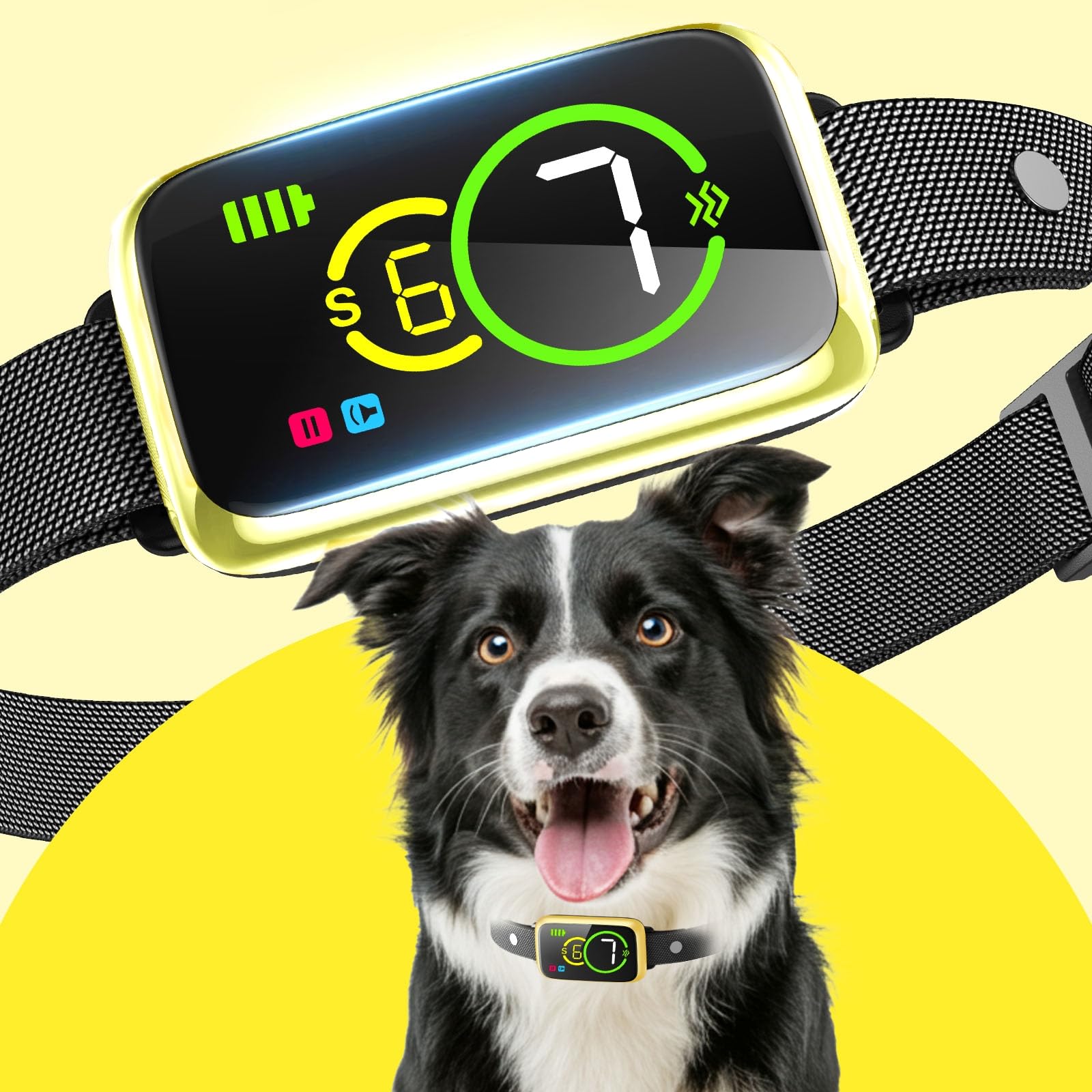 1S Stop Barking Smart Dog Bark Collar, Humane Anti Barking Device with Beep & Vibration, 7 Adjustable Sensitivity, Ultra-Light Bark Collar for Small Medium Large Dogs IP67 Waterproof Indoor Outdoor Image