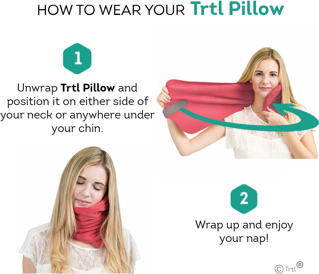 trtl Pillow - Scientifically Proven Super Soft Neck Support Travel Pillow - Machine Washable (Grey+Coral) - Image 4