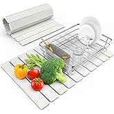 Large Stone Dish Drying Mat for Kitchen Counter, 24"(L)×16"(W), Collapsible Quick Dry Stone Dish Mats, Super Absorbent Diatomaceous Earth Drying Pad for Dishes Bottles Cups, Any Countertop (White)