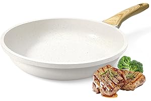 GiPP Nonstick Frying Pan Skillet - 9.5" White Granite Non Stick Fry Pans, Omelette Pan Healthy Stone Cookware Compatible with All Stovetops, PFOA Free