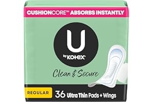 U by Kotex Clean & Secure Ultra Thin with Wings Pads for women (Previously 'Security'), Regular Absorbency, 36 Count (Packagi