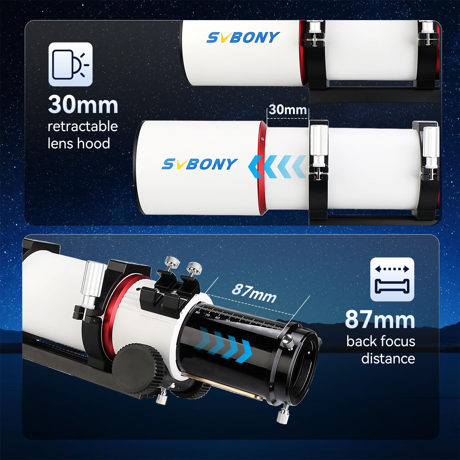 SVBONY Telescopio SV550, Refractor Apocromático Triplete 80ED F6 OTA, Enfocador Rap de Micro-Reducción de 2.5, Distancia de Enfoque Trasero de 87 mm, Telescopio para Adultos de Alta Potencia, para Astrofotografía y Visual de Cielo Profundo SVBONY Telescopio SV550, Refractor Apocromático Triplete 80ED F6 OTA, Enfocador Rap de Micro-Reducción de 2.5, Distancia de Enfoque Trasero de 87 mm, Telescopio para Adultos de Alta Potencia, para Astrofotografía y Visual de Cielo Profundo