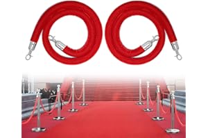 LVYIHAN 2 Pack Velvet Stanchion Rope Red, 5 Ft Crowd Control Ropes Barrier with Silver Hooks, Hanging VIP Rope for Party Decoration