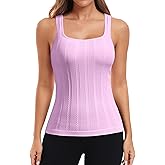 ATTRACO Workout Tank Tops for Women Seamless Full Length Gym Tops Athletic Yoga Top Built in Bra