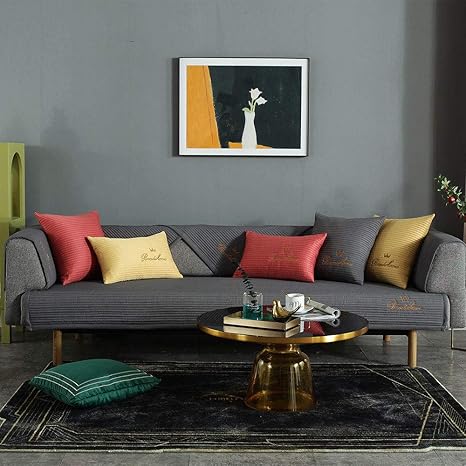 Amazon ソファカバー 滑り止め 防塵 汚れ防止 傷防止 布刺繍ソファカバー 無地ノンスリップソファクッションタオル ペットのほこりを防ぎます 暗灰色 110 210センチ ソファカバー マルチカバー オンライン通販