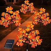 4 Packs Solar Fall Thanksgiving Decorations Outdoor, 80LED Maple Leaf Pumpkin Fall Lights for Outdoor Fall Decorations, Waterproof Thanksgiving Lights for Yard, Pathway Harvest Decor