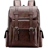 CYLYWJD Business Men and Women PU Leather Backpack 15.6inch Laptop Waterproof Backpack Travel Commuter Lightweight schoolbag (Brown backpack8,Medium)