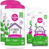 Dapple Baby All Purpose Cleaning Wipes - Multipack - Lavender Scent | 75 Count Canisters (2 Pack) + 30 Count Pouches (2 Pack) - Plant-Powered -Hypoallergenic - Baby Essentials