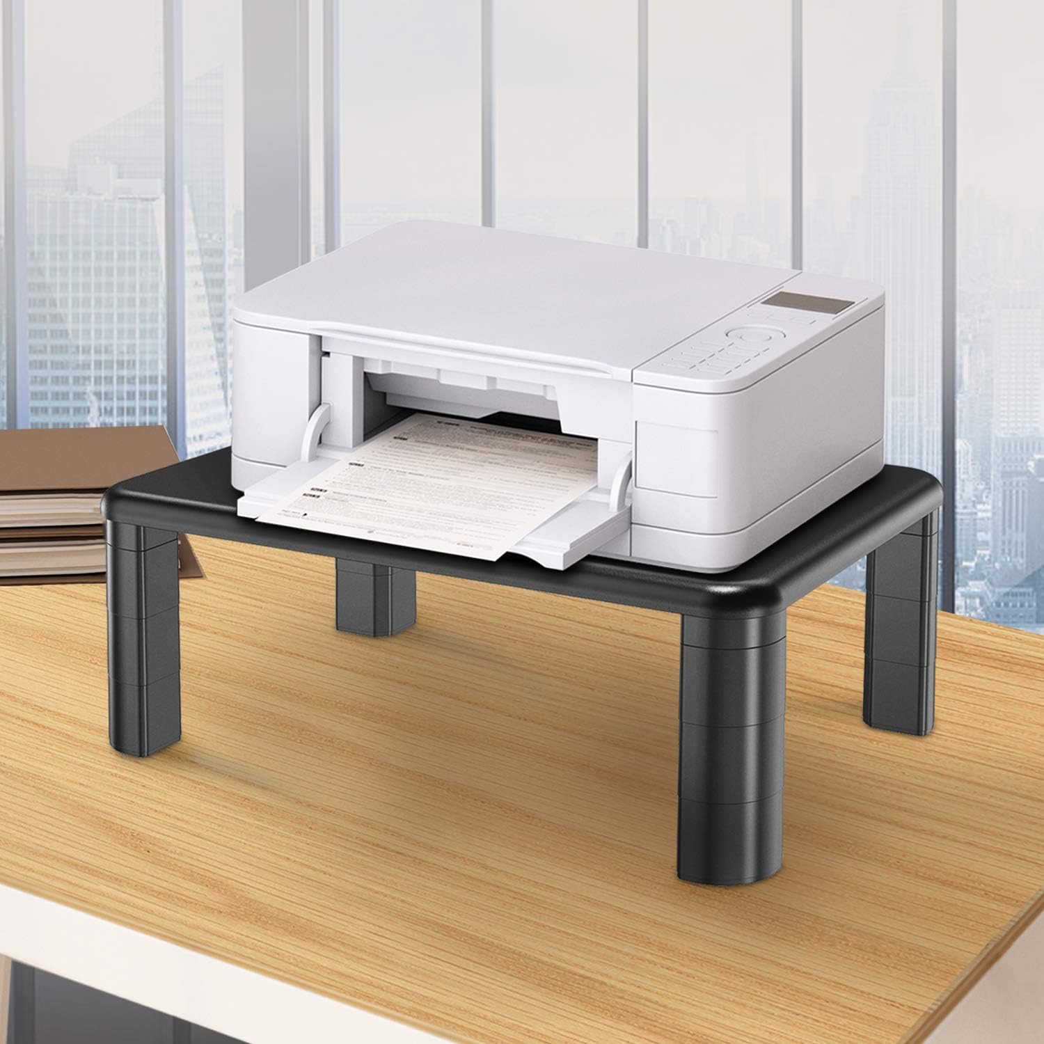 Monitor Stand Riser with Adjustable Height and Storage Organizer for Computer, Printer, Laptop, Desk with Tablet & Phone Holder, Cable Management Slot (Black, 1 Pack) : Office Products