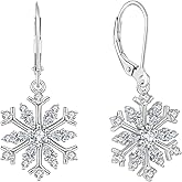 BELRYO Christmas Snowflake Earrings, 925 Sterling Silver Cubic Zirconia Earrings Snowflake Dangle Drop Earring for Women, Christmas Jewelry Gifts for Her Mom Wife
