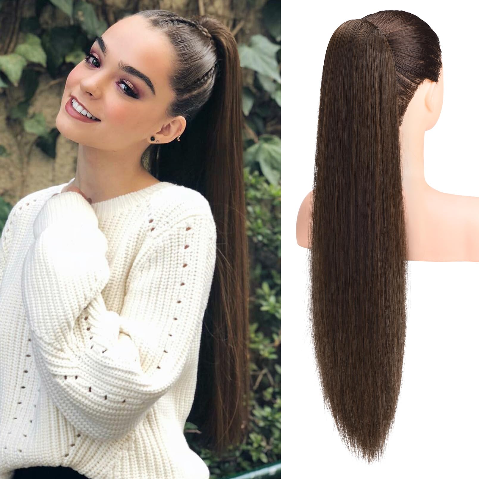 REECHO Ponytail Extension, 28" Long Straight Drawstring Pony Hair Extension Synthetic Pony Tail Hairpiece for Women — image 1