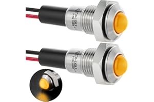 ZGSZJHF 2Pcs 8mm 0.31" Mini Indicator Light 12V-24V Yellow LED Waterproof IP67 Domed High Head Metal Stainless steel Signal Lamp Pilot Light with Wire,for Pilot Dash Directional Car Truck Boat