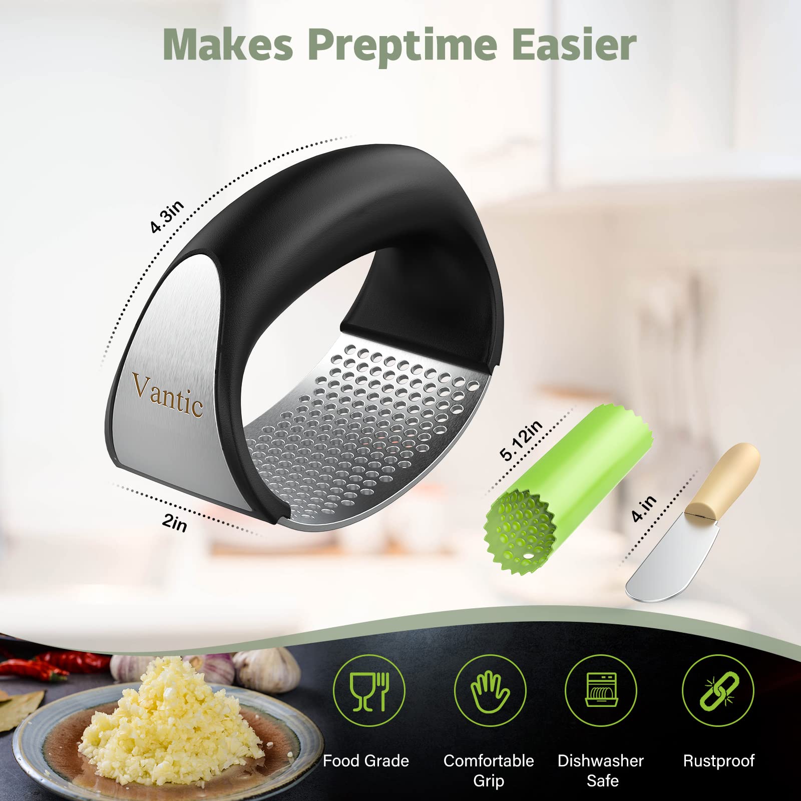 Vantic Garlic Press Rocker Stainless Steel Garlic Mincer Garlic