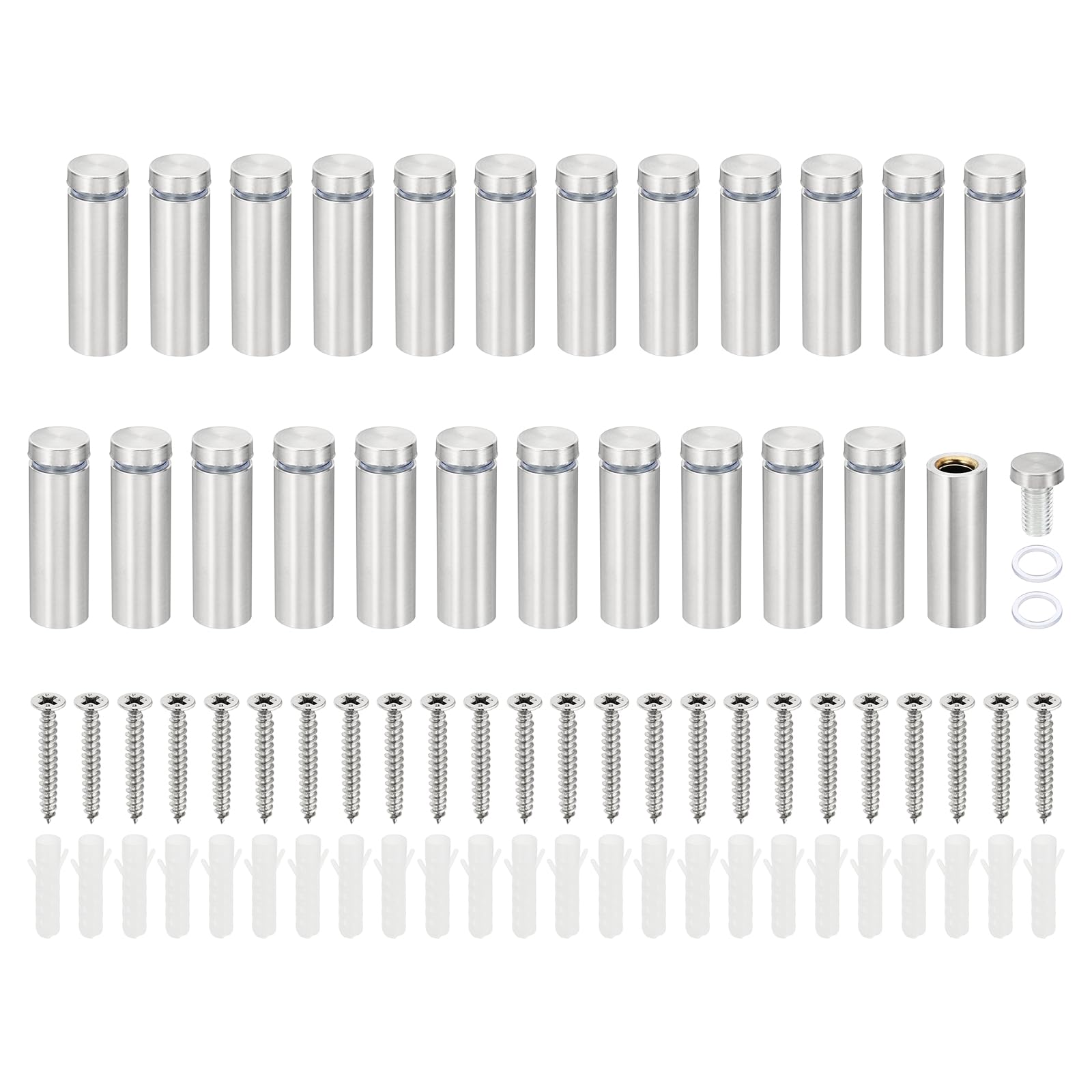 PATIKIL 5/8 x 2 inch Sign Standoff Screws, 24 Set Stainless Steel Wall Standoff Mounting Hardware Advertising Glass Nail for Hanging Acrylic Picture Frame Acrylic Panel, Silver