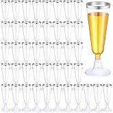 Thenshop 50 Pcs Plastic Champagne Flutes Disposable Champagne Glasses Bulk 5.5 oz Clear Mimosa Cocktail Cups with Rim Detachable Glasses for Wedding Party Birthday Anniversary(Silver, Clear)