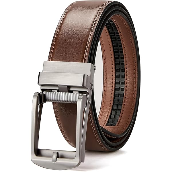 Founders & C Men's Leather Ratchet Comfort Click Belt Dress with Slide  Buckle -Adjustable Trim to Fit (Bright Gun Buckle W Classic Black Leather,  22