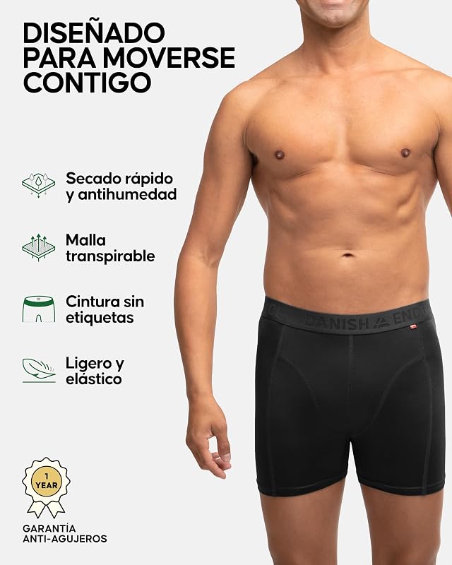 Calções Boxer Desportivos Masculinos, Justos e Respiráveis, Pack de 3, Pretos, L
