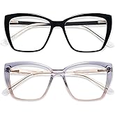AMOMOMA Trendy TR90 Oversized Blue Light Reading Glasses Women,Stylish Square Cat Eye Glasses AM6031
