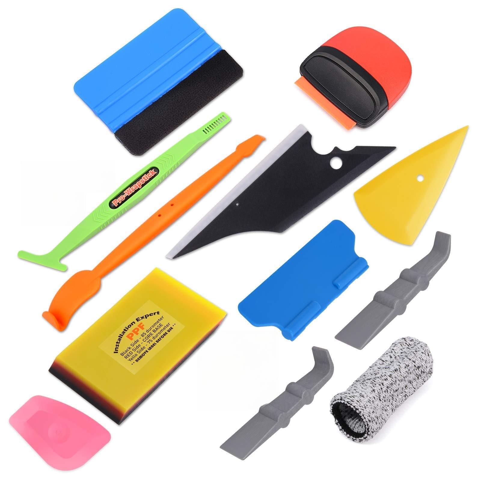 Winjun Car Vehicle Vinyl Wraps Tool Kit Felt Micro Mini Squeegee Finger Gloves Plastic Scraper Water Wiper for Car Wrapping