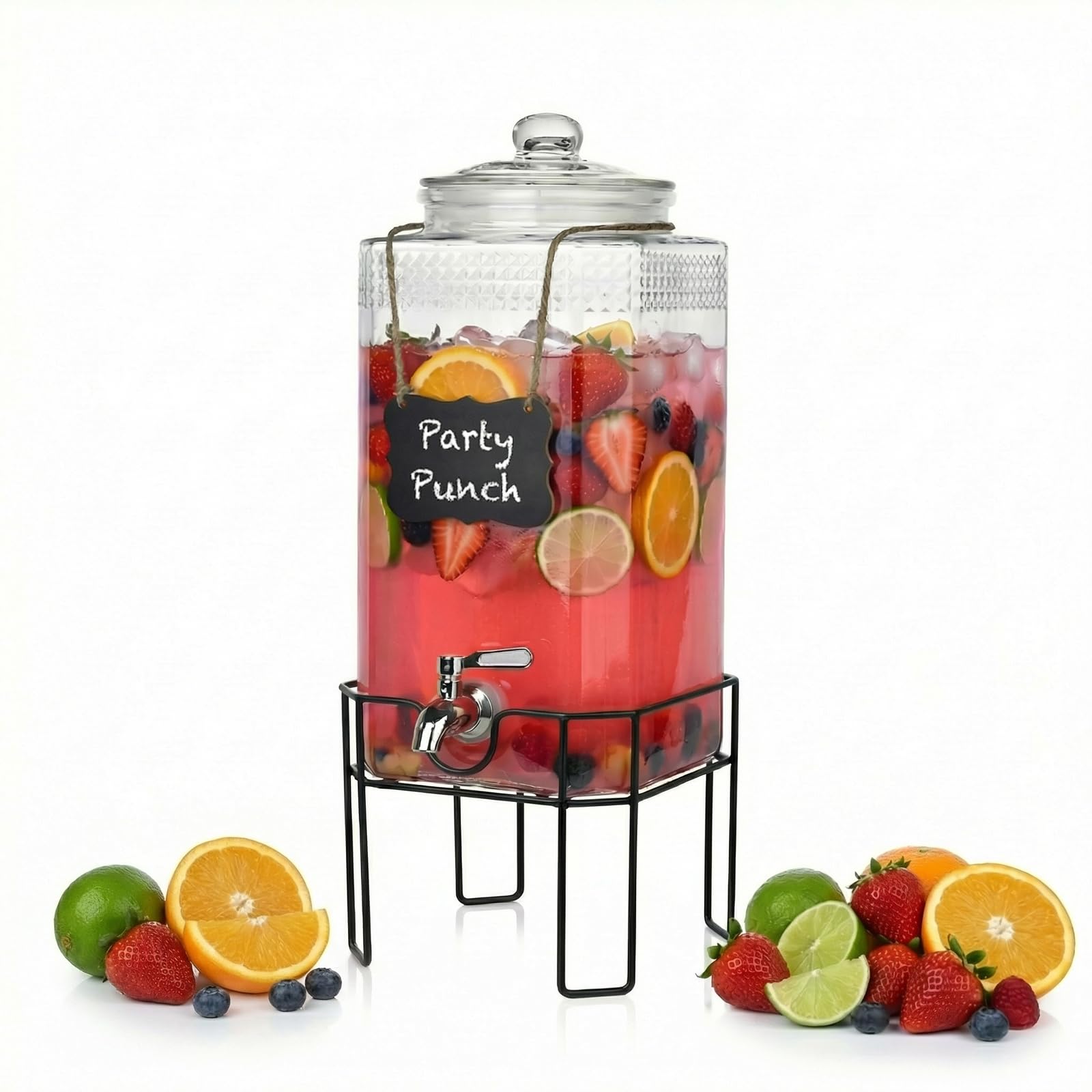 Photo 1 of 2 Gallon Glass Drink Dispenser, Drink Dispensers for Parties, Beverage Dispenser with Stand and Glass Lid, 100% Leakproof Spigot, Ideal for Lemonade, Juice, Laundry Detergent Dispenser