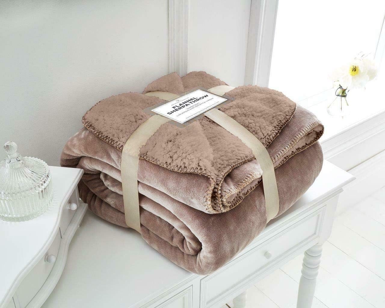 EXQUIZIT HOME Sherpa Throws Blanket King Size Bed Fleece Flannel 3 Seater Sofa 200 Cm x 240 Cm Large Soft Warm Luxury Throw King Mink Only