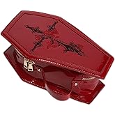 RRISETAG Goth Makeup Bag PU Leather Coffin Bag Halloween Purses Goth Purse Coffin spooky purses for women red y2k purse