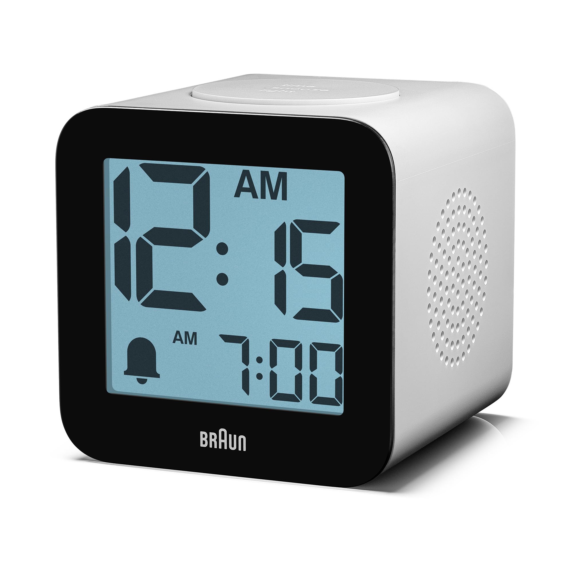 Braun Digital Speaking Alarm Clock with Snooze, Positive LCD Display, Spoken Setting Options, Crescendo Beep Alarm in White, model BC25WP