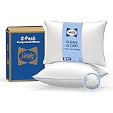 SEALY Clean Luxury Slumber Pillow, Odor Inhibiting, Cotton Cover Machine Washable, Standard/Queen, White, 2 Pack