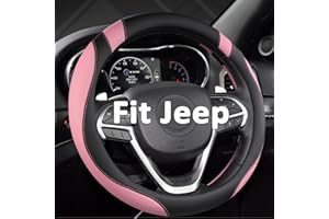 West Llama Customized Auto Car Steering Wheel Cover for Jeep Grand Cherokee,Wrangler,Compass,Gladiator,Cherokee 14.5-15 inches (Black+Pink-Standard Size)