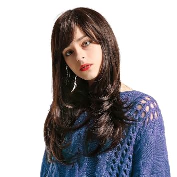 Amazon Com Emmor Long Brown Human Hair Wigs For Women Blend With